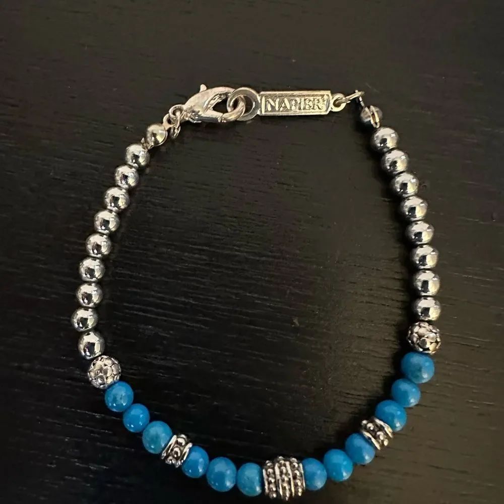 Napier silver plated bracelet w/turquoise colored beads